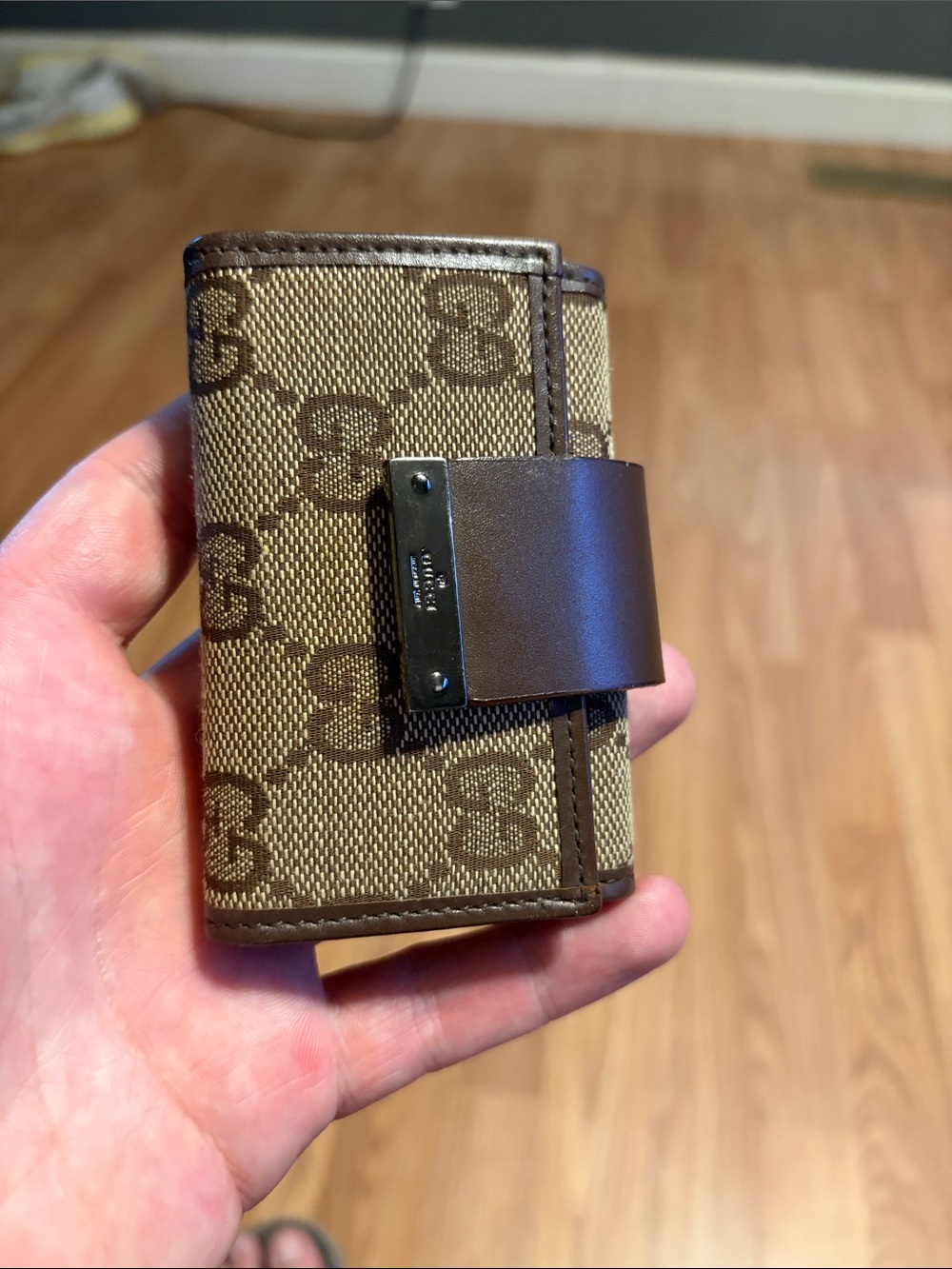 Gucci Brown Monogram Card & Key Holder with Strap